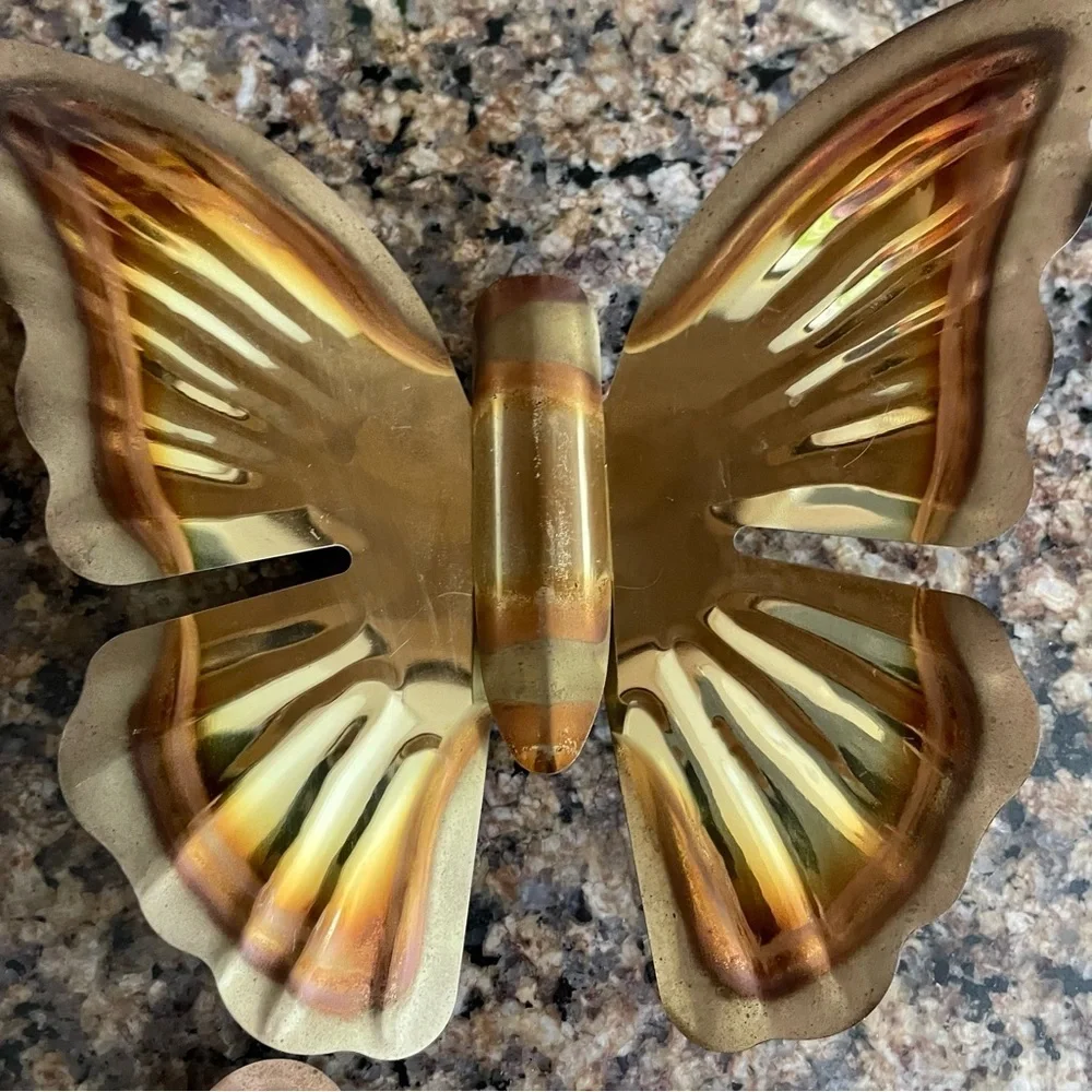 Vintage Two Sets (6) Homco  Metal Brown & Gold Butterfly MCM Wall Decor, 1980's.